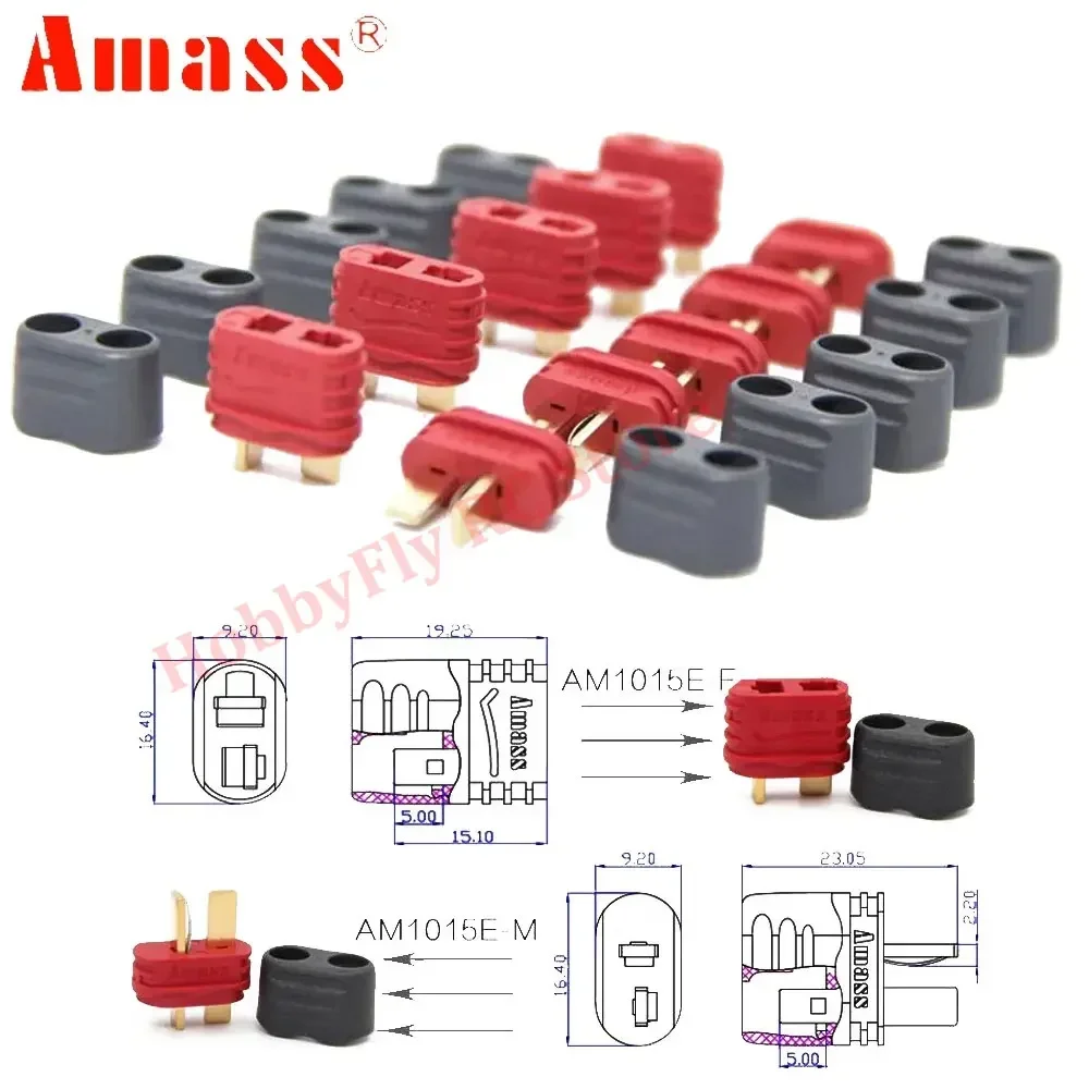 10Pcs Amass T Connector Deans Plug with Cover Male Female Amass Deans Connector with Sheath Housing For RC Battery Aircraft Toys