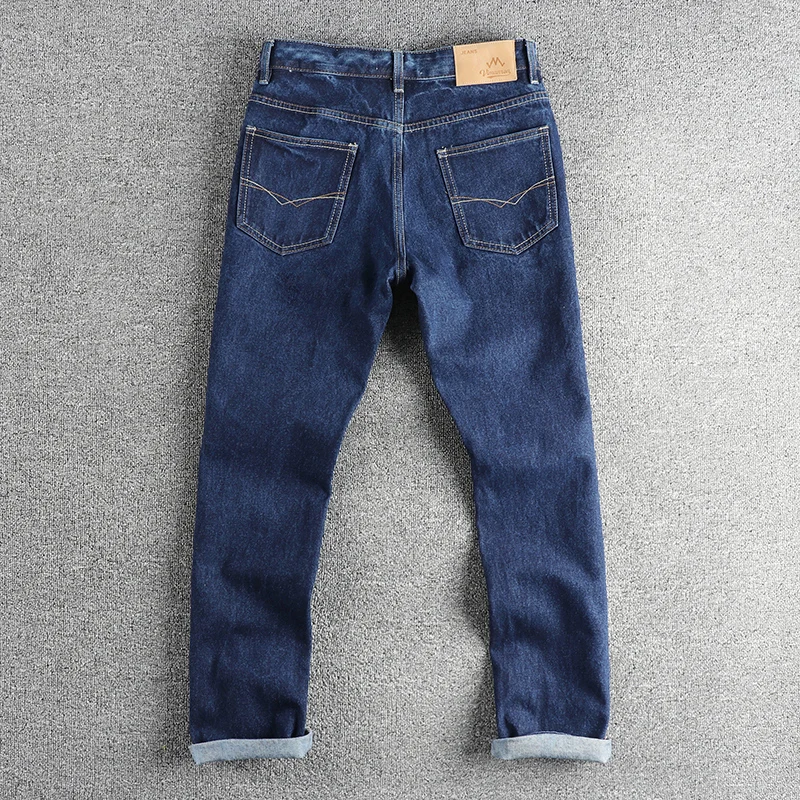 100% cotton primary blue American retro trend jeans men comfortable fit straight tube contrast color bright line craft casual pa