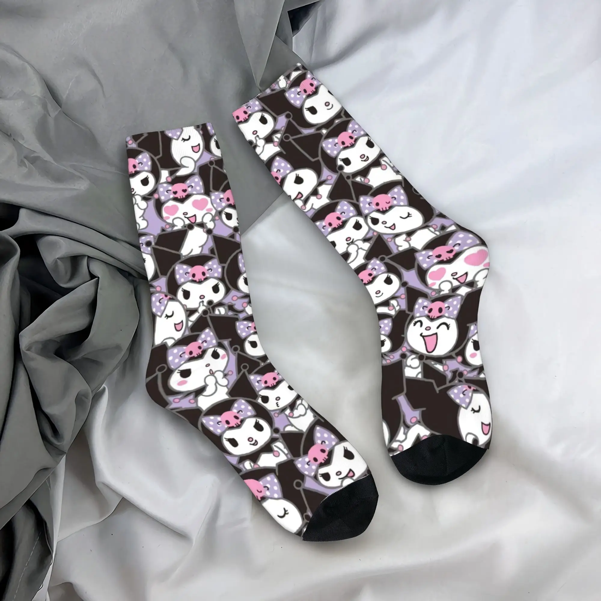 

Harajuku Kawaii Kuromi Sports Socks Cartoon Polyester Crew Socks for Unisex Non-slip