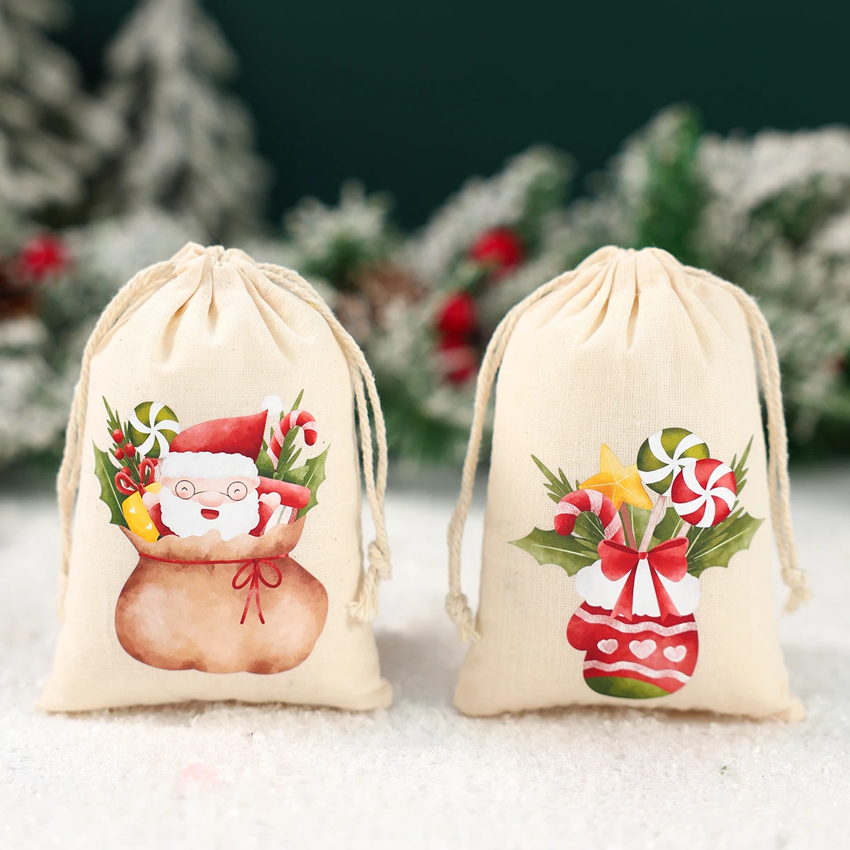 Christmas Cotton Bags Merry Christmas Decoration for Home 2024 Gift Candy Bags Xmas Ornaments Navidad Natal New Year Gift 2025