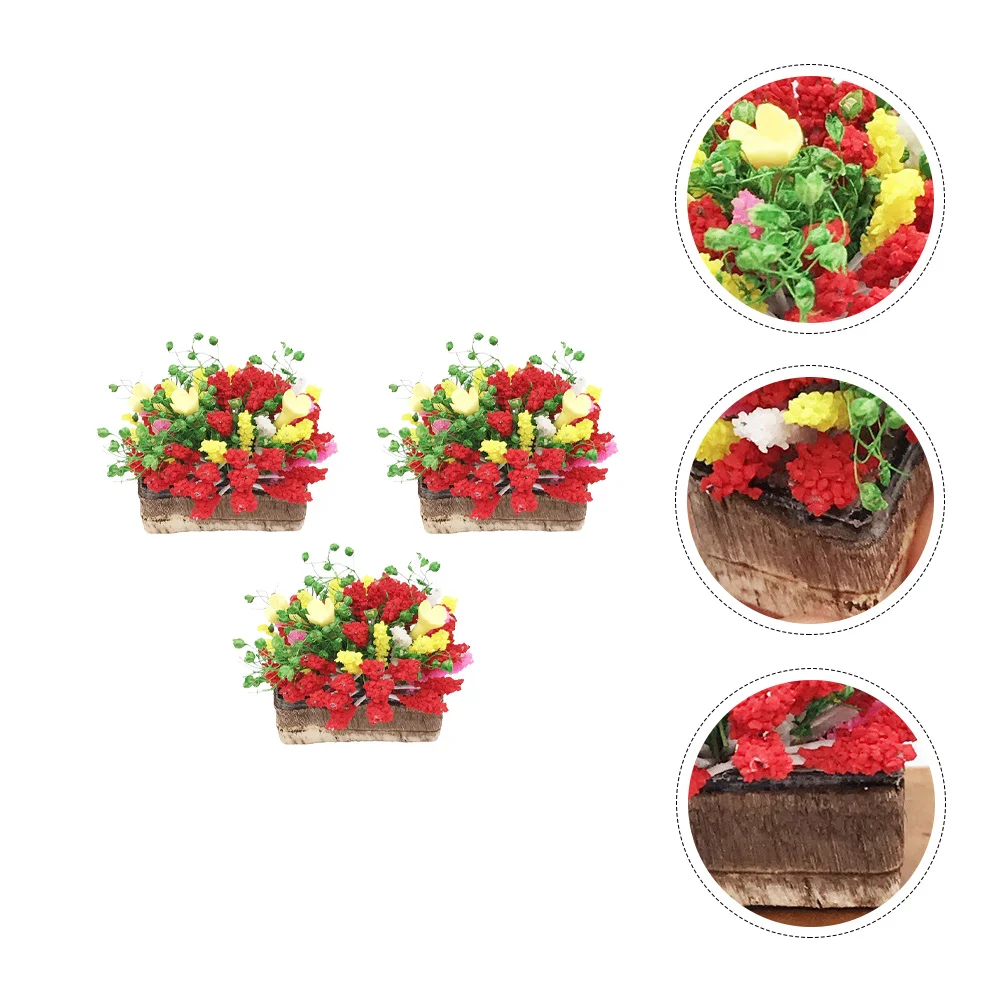 3 Pcs House Potted Plant Decor Resin Miniature Flower Model Simulation Artificial