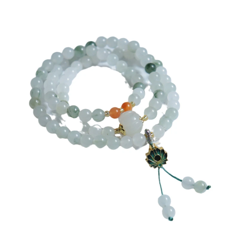 Natural Tianshan Cui Pulseira Três Círculos, Ice Jade, Conta Redonda, Colar Buda, Reiki