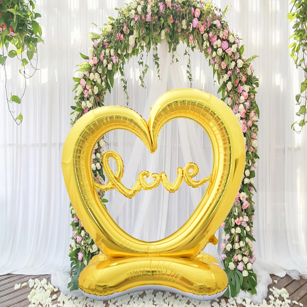 1PC Big Hollow Heart Shape I Love You Foil Balloons Valentines Day Gold Red Two Hearts Stand Balloons Wedding Decorations