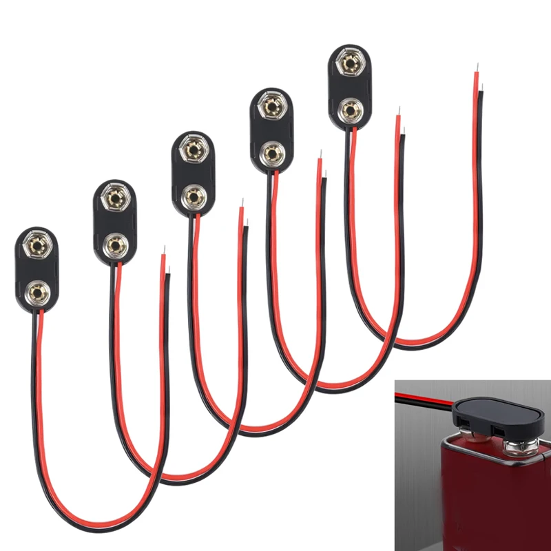 5 uds conector de batería tipo I de 9V Clip de batería de 9 voltios conector de Clip de batería de 9V con cable y carcasa de plástico de hebilla dura