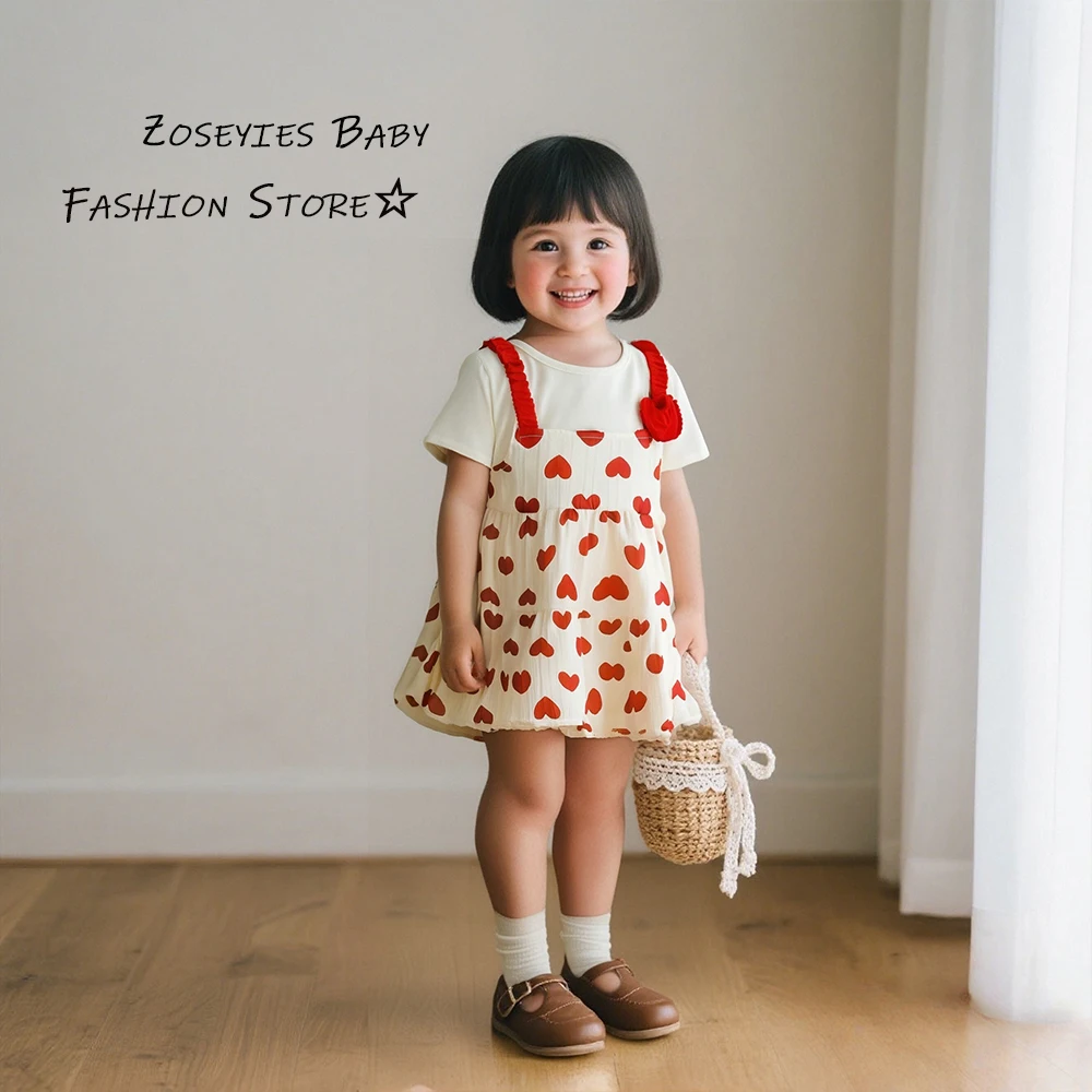 

Girls Dresses Summer Printed Heart Cotton Short Sleeve Baby Girl Dresses Cute Girls Beach Dresses Baby Girl Clothes