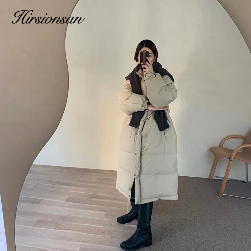 Hirsionsan Winter Thicken Long Down Jackets Women Loose High Waist Puffer Clothing 2023 Casual 90% White Duck Female Down Coats