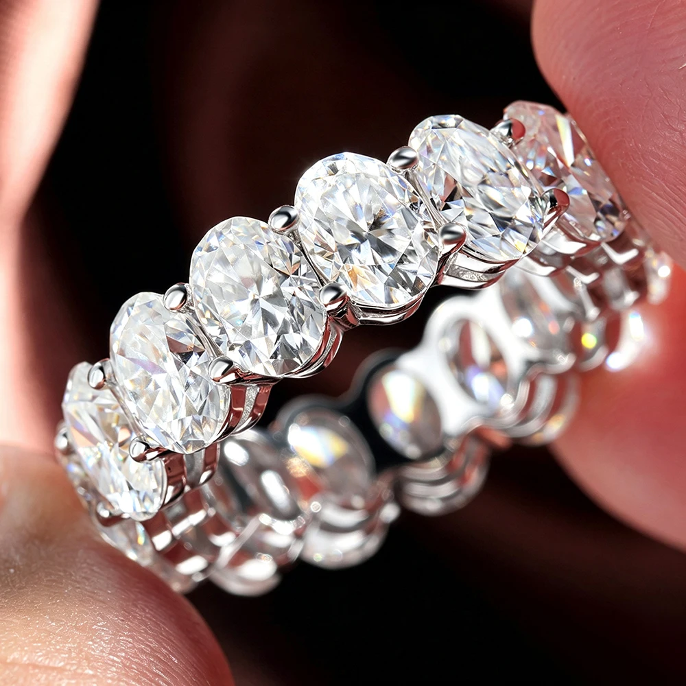 Cincin Moissanite Potongan Ova - Moissanite Eternity Band Ring Stackable ulasan dan harga