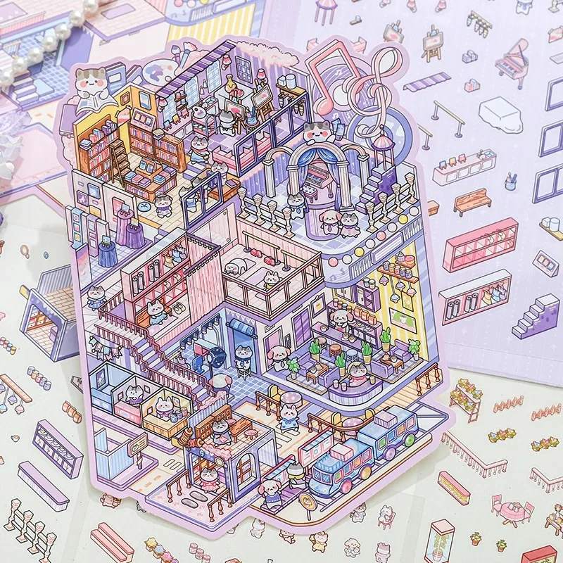 

Miniature 3D Cottage Scene Stickers, Creative Landscape, Hand Account Stickers, DIY Materials Children's Girl Stickers Toys