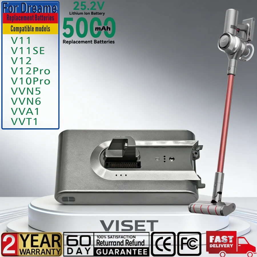 

2026 New 5000mAh replacement battery 25.2V For Dreame V11 V11SE V12 VVT1 VVN6 VVA1 Wireless Vacuum Cleaner 18650 Battery Pack