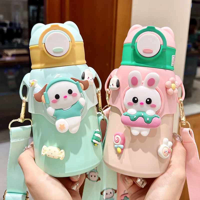 Cute Cartoon 316 Stainless Steel Children's Thermos Water Bottle With Straw Students Kindergarten Boy Girl Thermal Insulated Cup