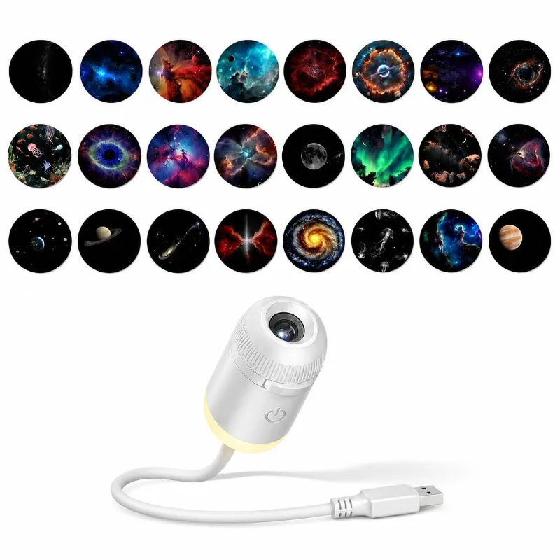 USB Starry Sky Projector Night Light 360° Adjustable Galaxy Atmosphere Lamp for Car Interior Home Bedroom Romantic Nightlight