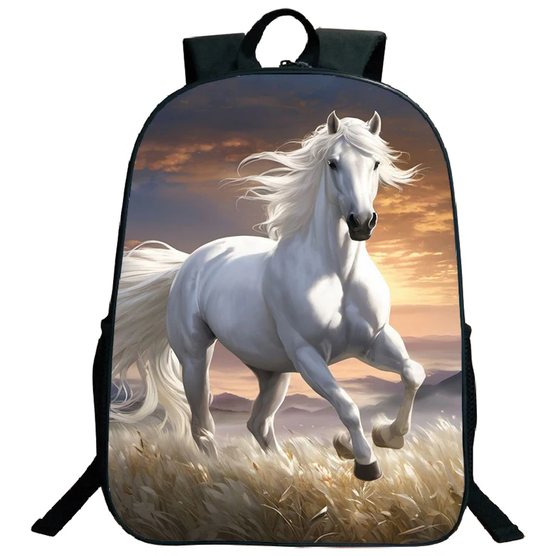 Sacs à dos College 3D de chevaux en cours d'exécution, sac d'ordinateur portable de grande capacité, cartable d'école primaire pour enfants, cartable étanche pour garçons