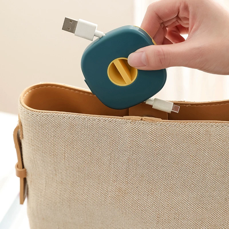 Cord Cable Winder Organizer with Phone Stand Rotate to Retract Tangle-Free Charging Cable Case Earphones USB Wires Organization