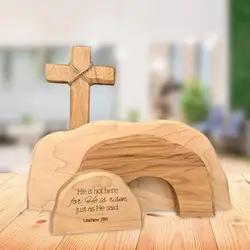 Wooden Easter Resurrection Scene Ornaments Wooden Manger Nativity Scene Home Tabletop Decorations Figurines Gift