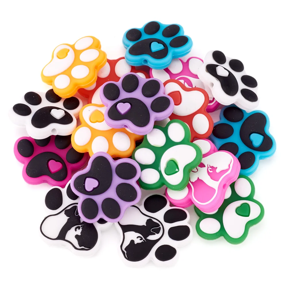 18Pcs Hund Pfote Druck Silikon Perlen Cartoon Welpen Tier Gummi Perle Für DIY Perlen Stift Schlüsselbund Armband Schmuck Machen handwerk