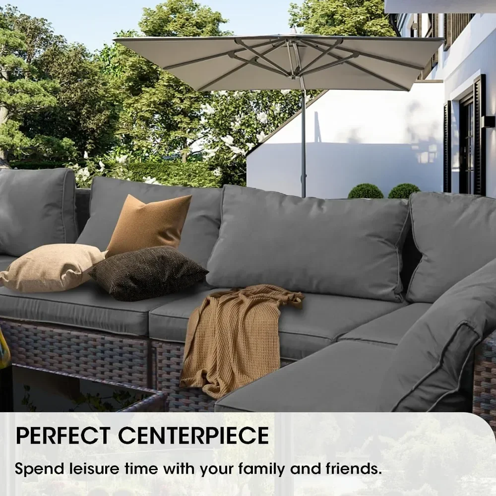 Terrassen möbel Set 7 Stück mit Feuerstelle Tisch Terrasse Schnitt möbel Sofa Stuhl Sets, Pe Rattan Couch Gesprächs set