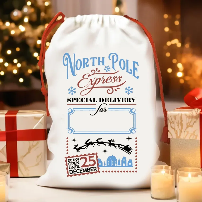 

30x40cm Personalized North Pole Gift Bag Custom Name Santa Sack for Boys/Girls/Family Christmas Decoration & Party Supplies