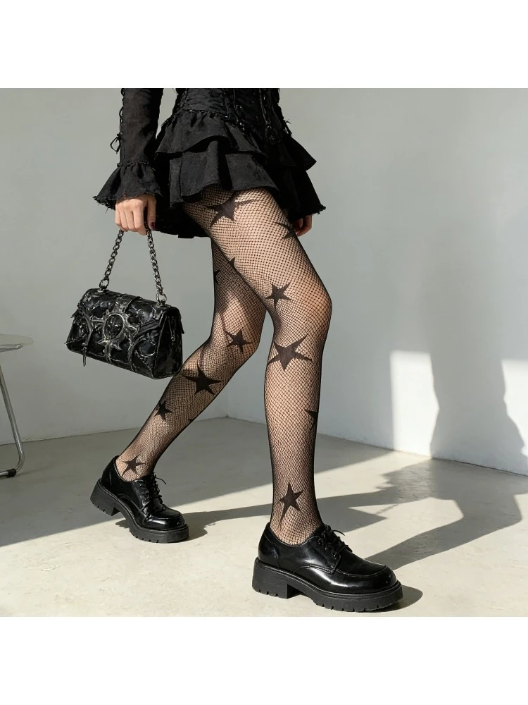 Modische Gothic-Stern-Design Netzstrümpfe für Damen, Sommer-Dünne Anti-Pilling Japanischer Y2K-Stil Netzstrumpfhose – Detail 6