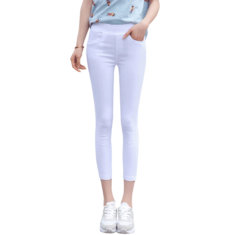

High Waist White Thin Women's Leggings Eighteen Summer Slimming Seven Nine Small Foot Pants Base Layer Trousers Orange Ni