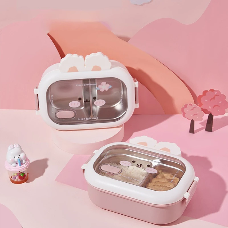 

Stainless Steel Lunch Box Rabbit Design Divides Large Capacity Portable Sealed Bento Box Children Student Cute Birthday Gifts