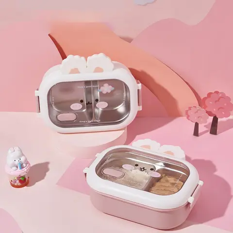 Stainless Steel Lunch Box Rabbit Design Divides Large Capacity Portable Sealed Bento Box Children Student Cute Birthday Gifts