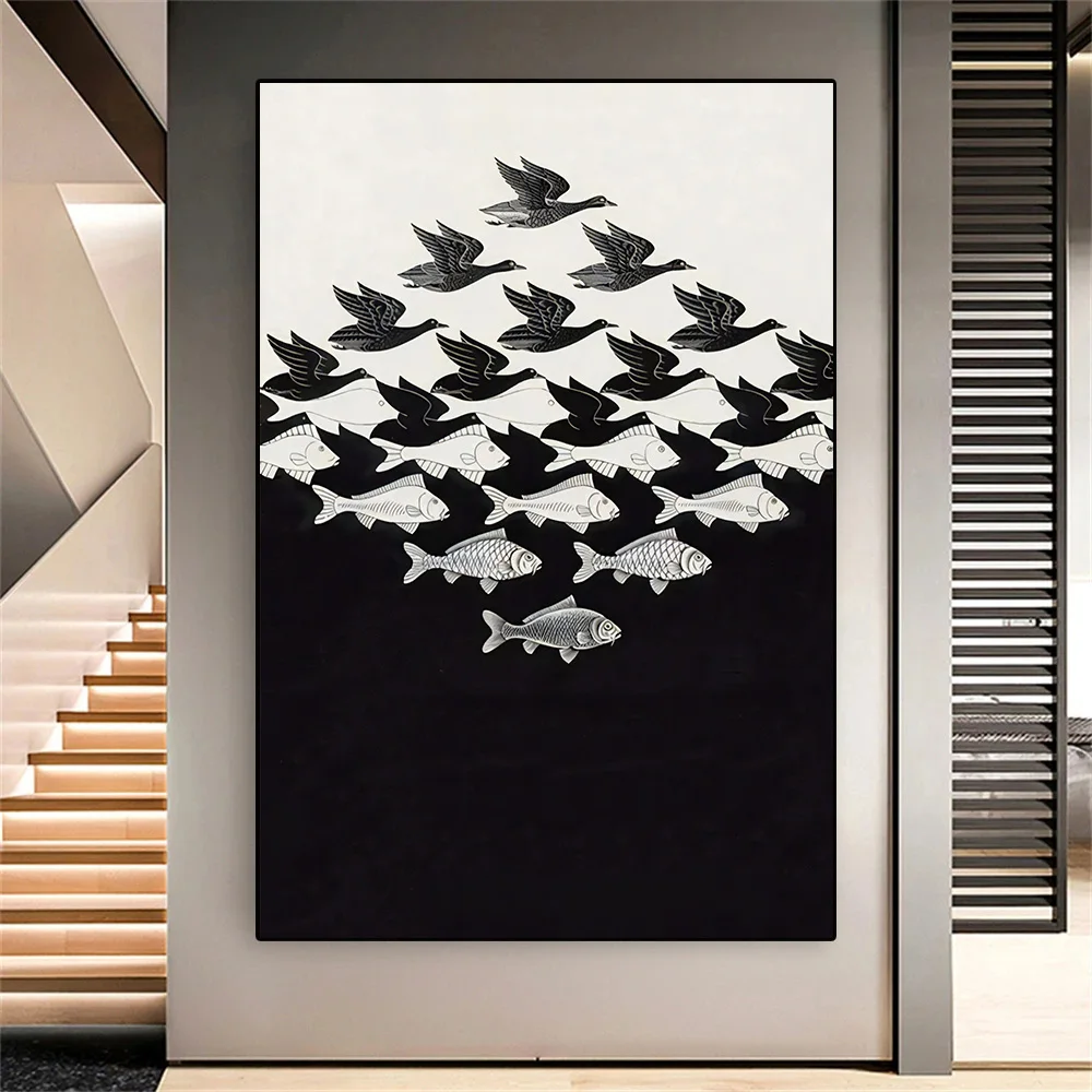 M.C. Escher Sky & Water 1938 Movie Poster and Print Wall Canvas Painting Art Picture for Living Room Bedroom Modern Home Decor