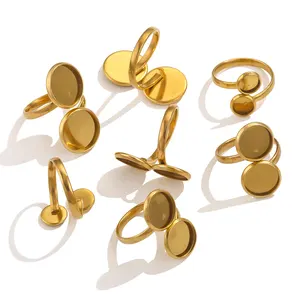 10pcs 조정 가능한 스테인레스 스틸 링 설정 블랭크베이스 유리 카보 폰 카보 코 카보 즈 DIY 트레이 블랭크 링 보석류 발견 10 최고의 판매 공백 반지 -17