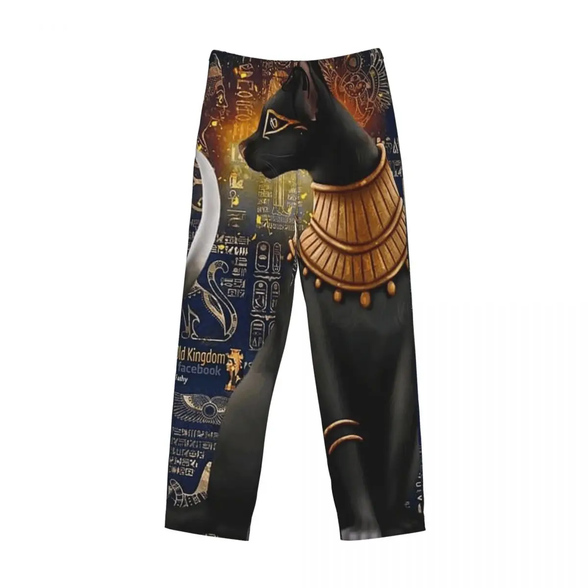 Custom Vintage Egyptian Cat Goddess Bastet Pajama Pants Men Sleepwear Sleep Lounge Bottoms with Pockets