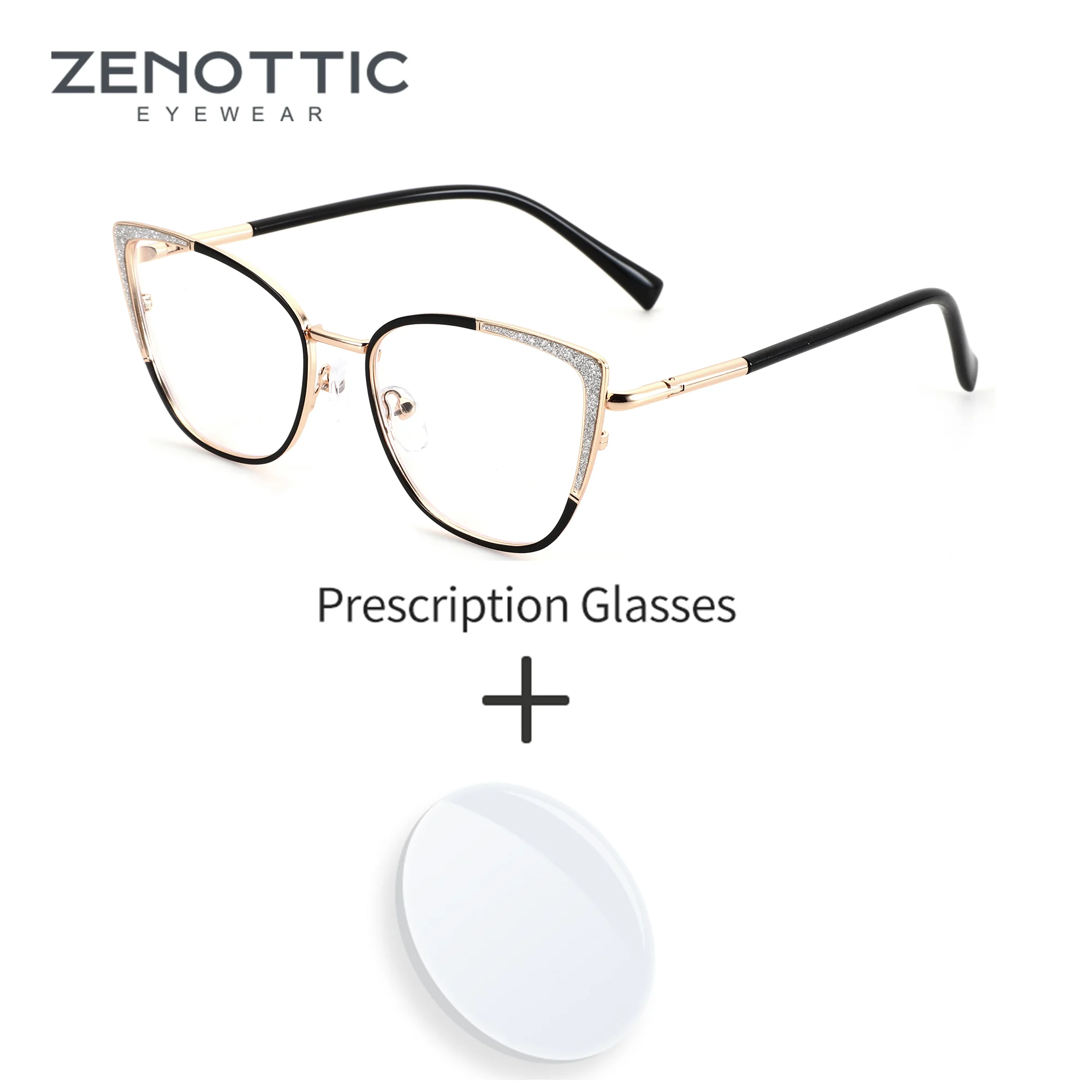 

ZENOTTIC L Size Metal Fashion Cat Eye Design Prescription Glasses For Women Anti Blue Light Photochromic Optical Eyeglasses