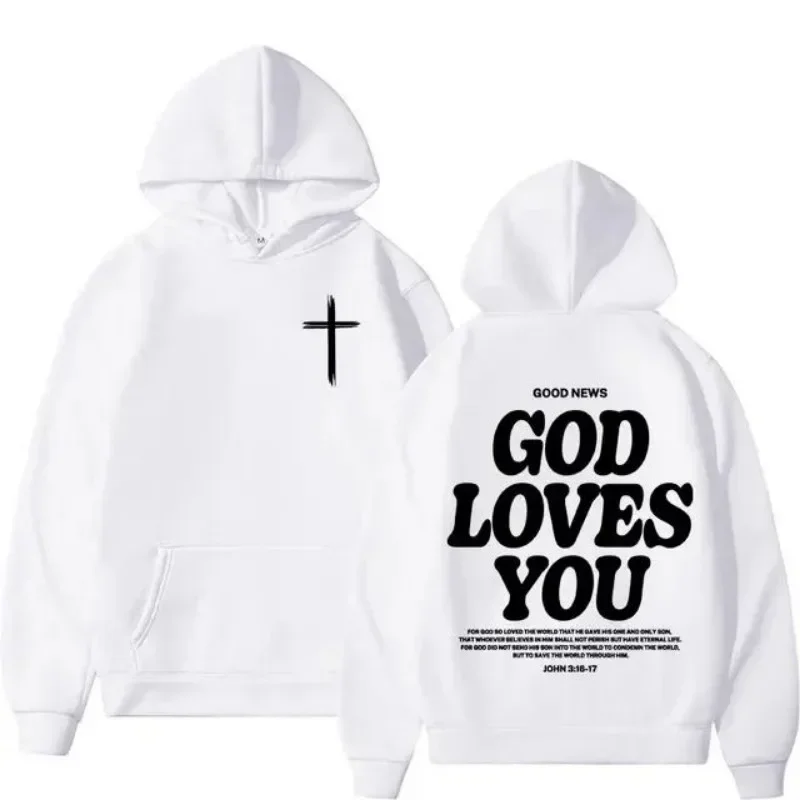 Aesthetics Christian Jesus Church Hoodies Bible Verses God Loves You Hoodies Plus Size Men\'s and Women\'s Y2K Sweatshirts