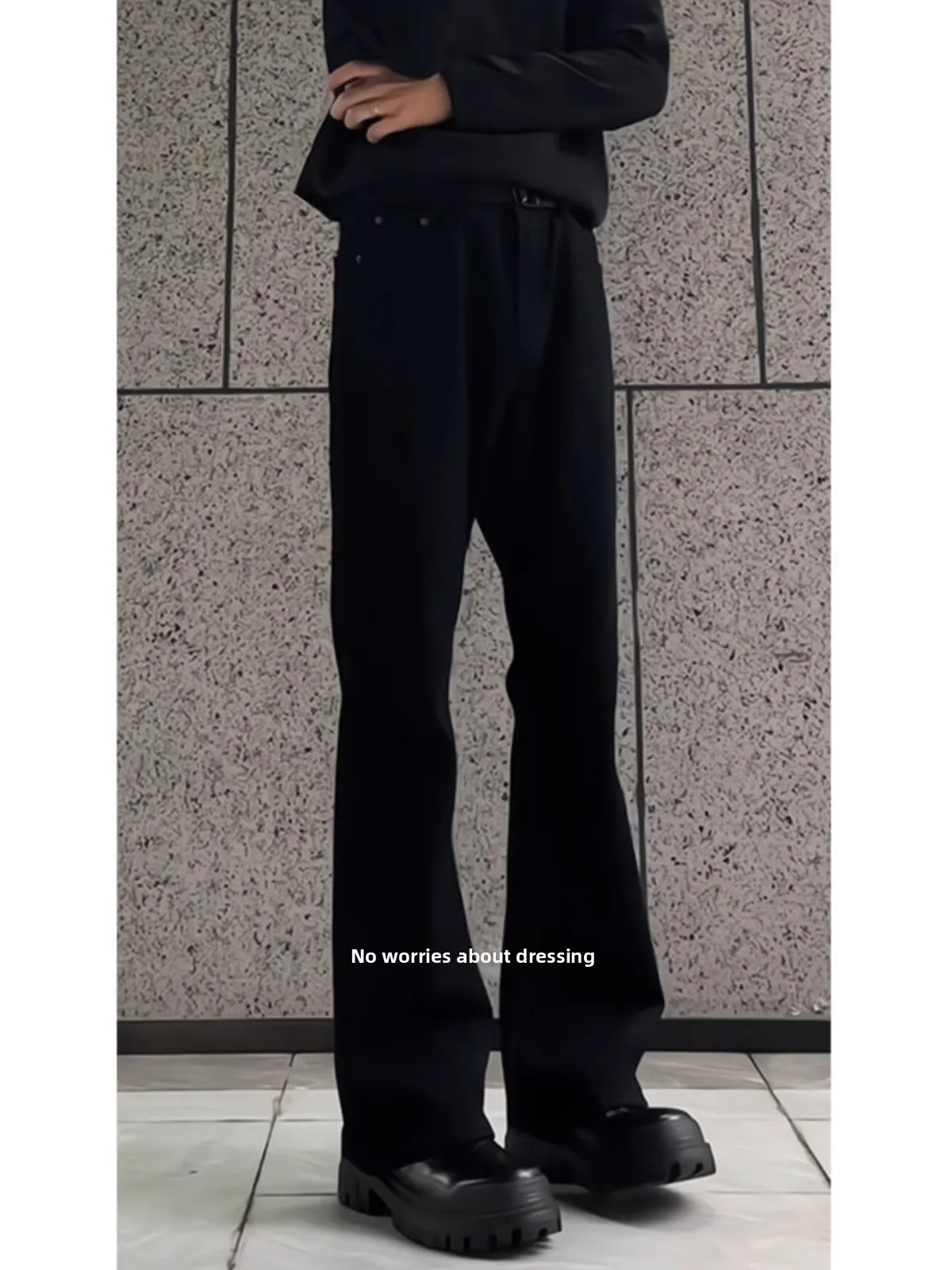 

Black Bootcut Jeans Men's American Straight Leg Micro Flare Cleanfit Trousers Long Pants Thick Denim Trendy Style