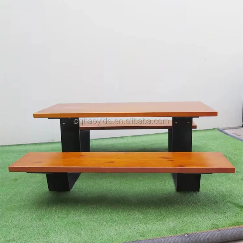 

Outdoor Wood Plastic Composite Outdoor Picnic Tables Patio Long Modern Wpc Wooden Garden Furniture Bench and Table Est