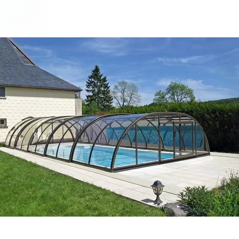 Any Size Custom Aluminum Telescopic Swimming Pool Enclosure Retractable Transparent Waterproof UV Resistant Outdoor Garden Patio