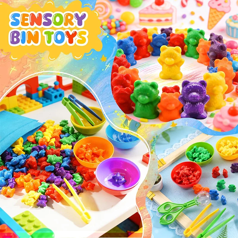 Zählbären-Pompons Farbsortier- und Zuordnungsspiele mit Sortierschalen Sensorisches Frühpädagogisches Spielzeug zum Erlernen der Feinmotorik – Detail 6