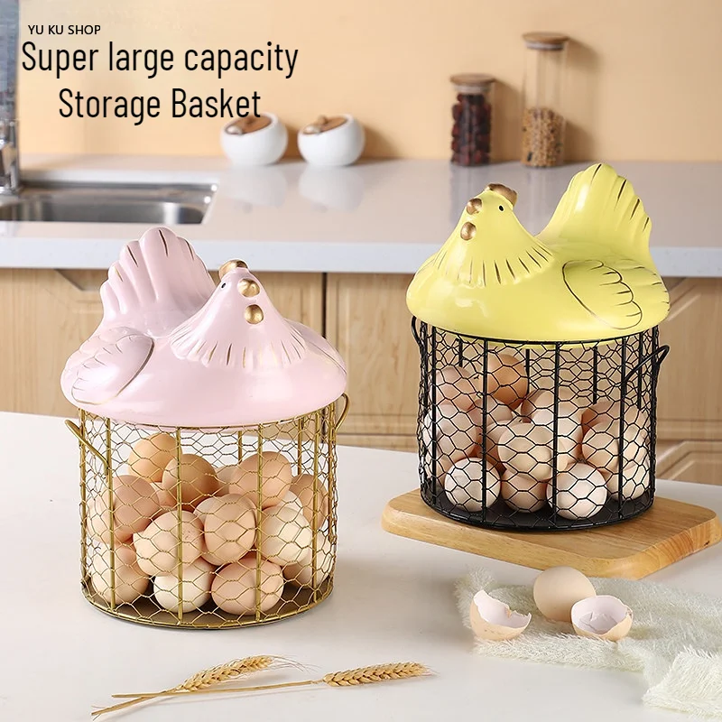 

Iron Ceramic Large Storage Basket Chicken Shape Porcelain Fruit Egg Holde Container Kitchen Supplies Home Organiser Tableware