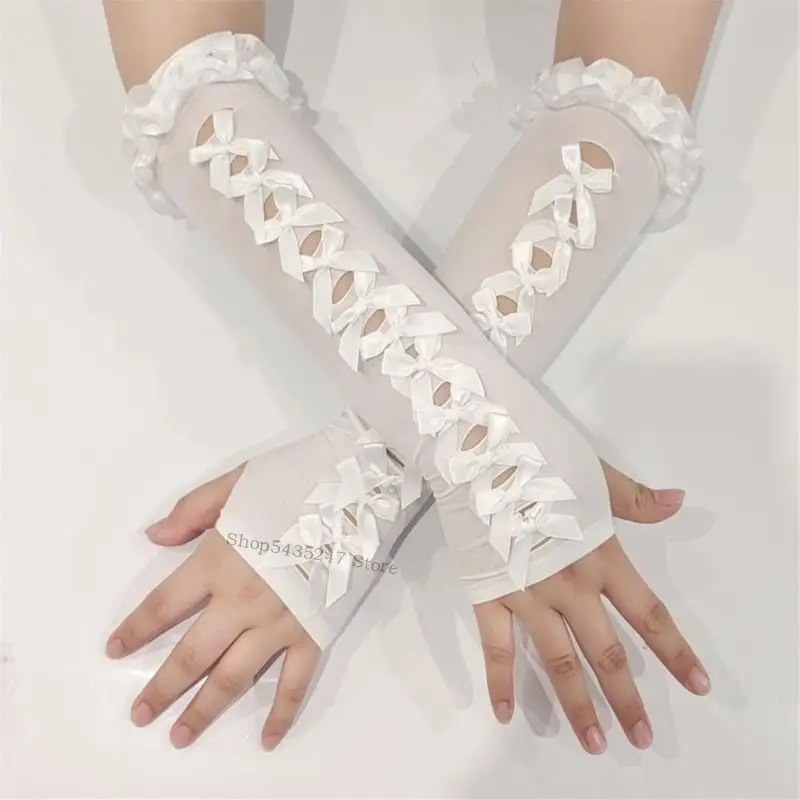 Eleganti maniche a braccio in pizzo Bowknot Protezione solare Cover per attività all'aperto H7EF