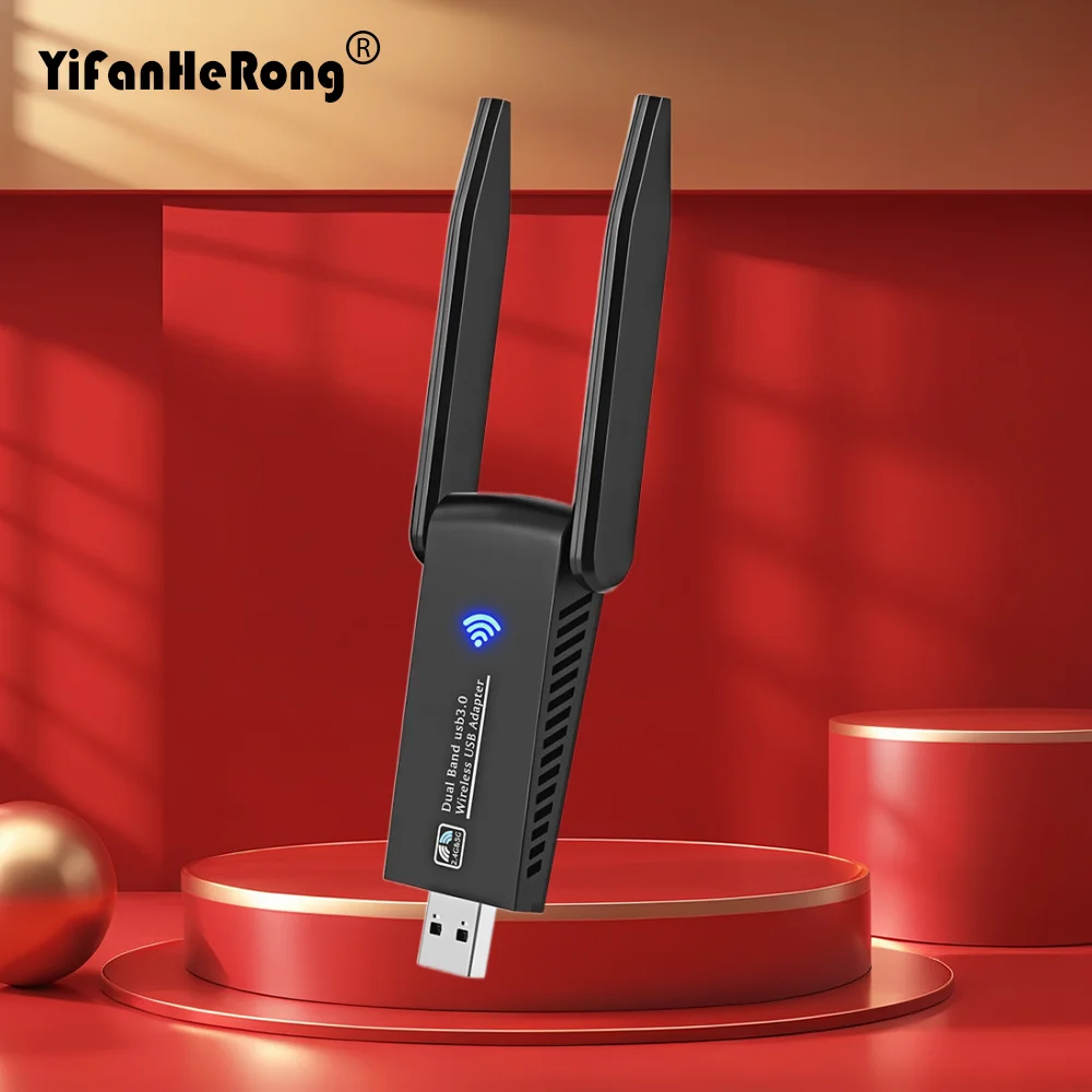 Adattatore di rete wireless Adattatore WiFi USB 3.0 da 1300 Mbps Dual Band 5 GHz/2.4 GHz 2 antenne Dongle Wi-Fi per Windows per Mac OS