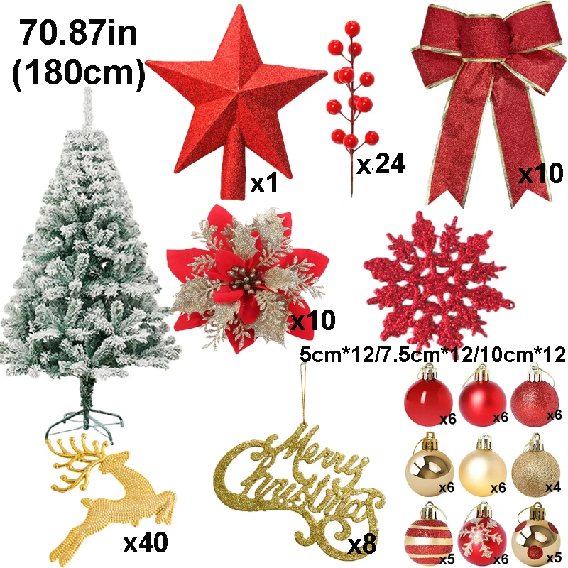 90/120/150/180cm Christmas Tree Decoration Set Simulated Snowfall Christmas Trees Ornaments New Year Party Holiday Home Decor