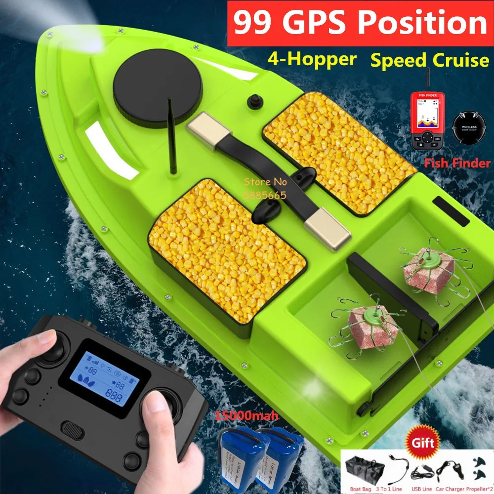 54CM 99 GPS Return Waterproof Remote Control Bait Boat 600M 2KG Loading Whole Ship Shine 4 Bin Auto Cruise RC Fishing Bait Boat