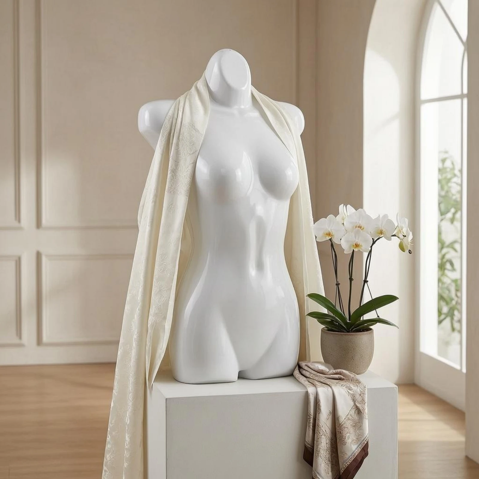 Manequim de Torso Feminino Sem Braços, Busto Suspenso, Manequim de Busto Sem Cabeça, Torso Brilhante Sem Pernas, Expositor Contornado