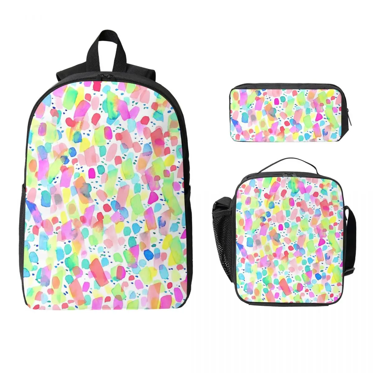 Bright Rainbow Watercolor Backpack Boys Girls BookBag School Bag Computer Shoulder Bags 3ps Insulated Lunch Bag Pencil Case