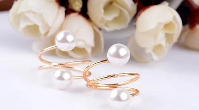 2024 New Gold Color Big Ring Fashion Elegant Simulated Pearl Opening Rings Women Jewelry Gift  Wholesale