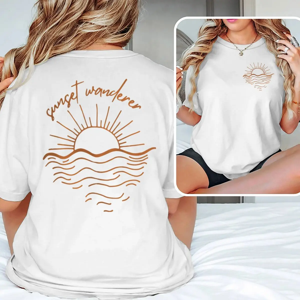 

Beach Sunset Graphic T Shirts Women Men Beach Sunset Design Casual Tops Tees Tropical Beach Short Sleeve T-shirt