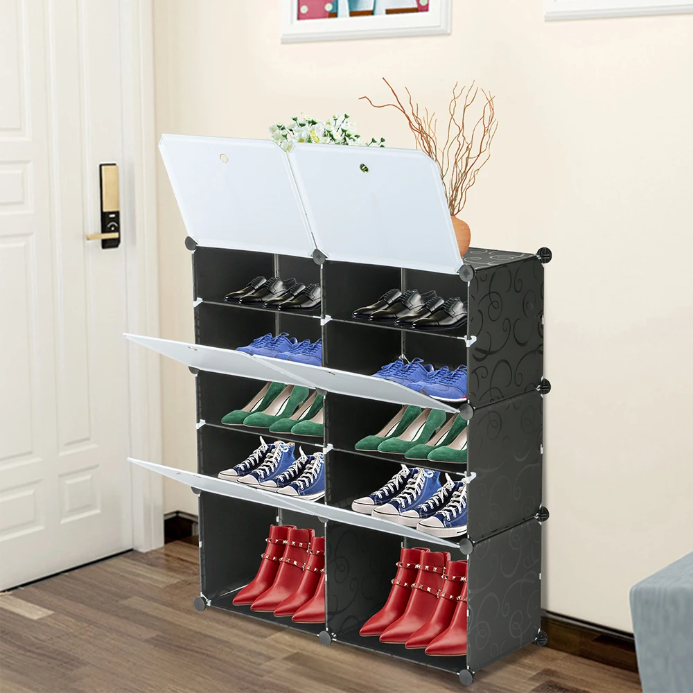 Armoire à Chaussures Pliable avec Couvercle Transparent, Organisateurs de Rangement, Boîte Combinée, Bricolage, Bottes en Plastique, Pantoufles, Chi