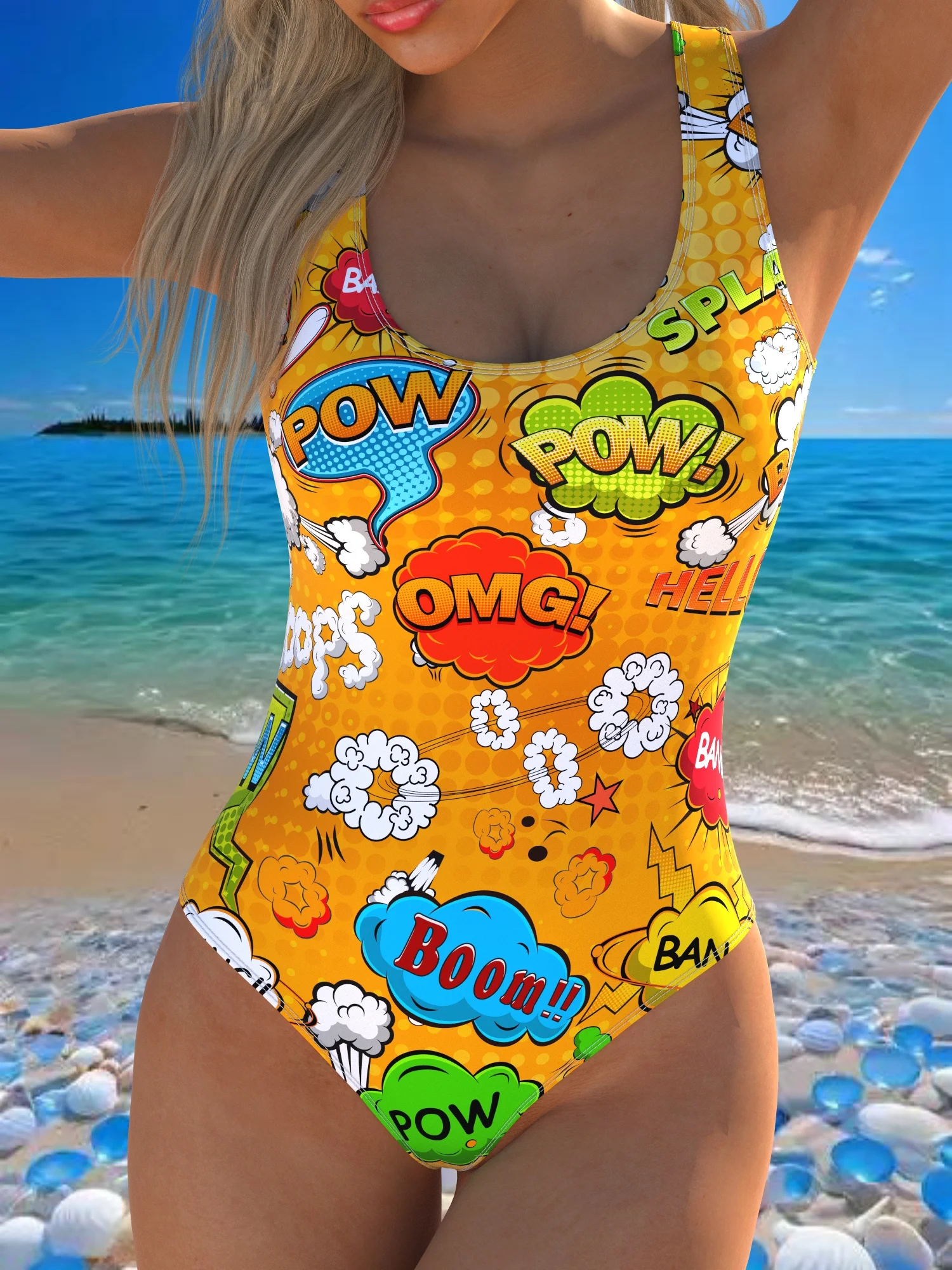 

Fashionable One-Piece Swimsuit for Women, with Random Prints & Cartoon Designs - Perfect for Beach Wear.