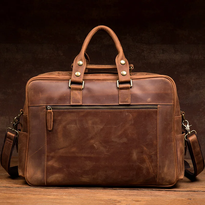 New large-capacity computer bag crazy horse leather messenger bag leather leisure travel bag leather retro handbag