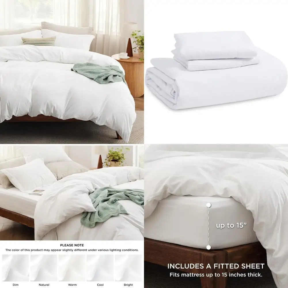 

Комплект постельного белья размера «Queen» из 4 предметов: пододеяльник из предварительно выстиранного материала, имитирующего хлопок, на молнии, 2 наволочки, 1 простыня на резинке, белый