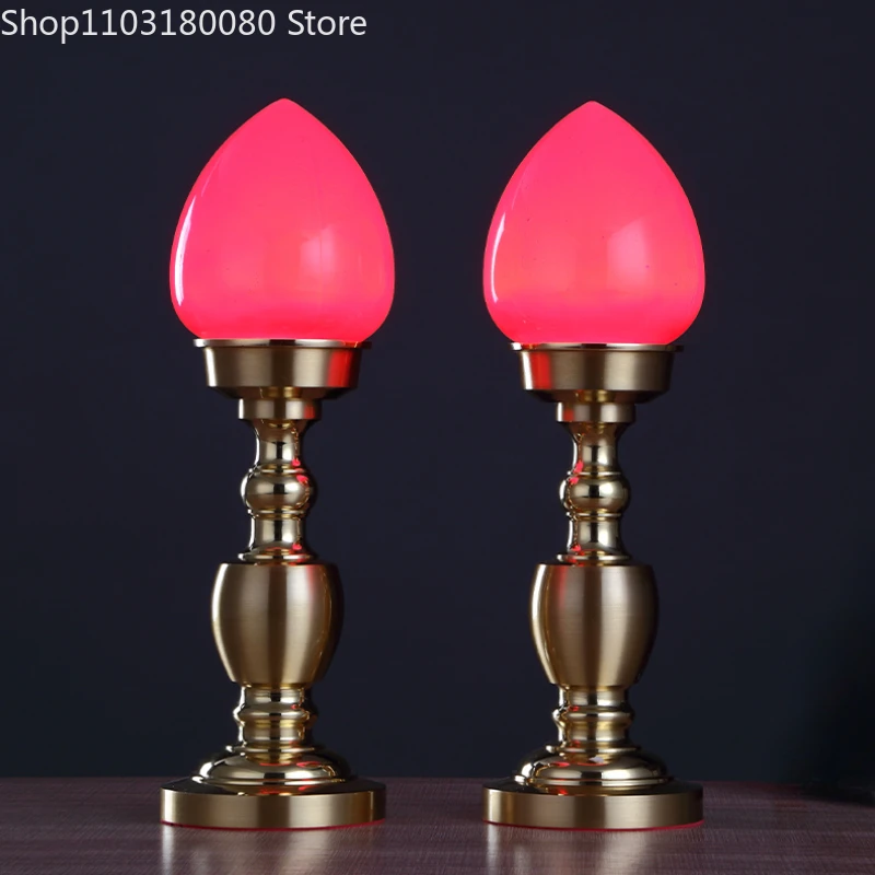 1 pair  Brass LED candle wave lamps Worship Buddha lamps God of Wealth lamp candles Large size