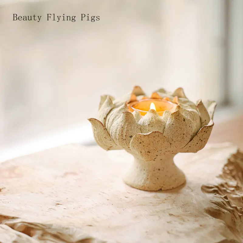 1PCS ceramic candle holder butter lamp base pure handmade lotus fragrance candle atmosphere lamp decoration