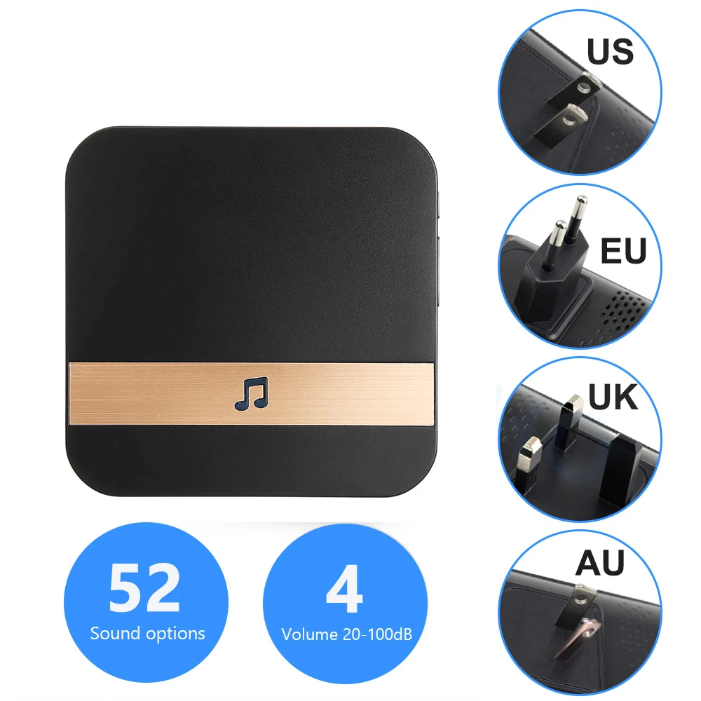 Universal 433MHz Wireless WIFI Smart Video Doorbell Chime Indoor Music Receiver 52 Melodies 4 Levels Volume for Smart Doorbells